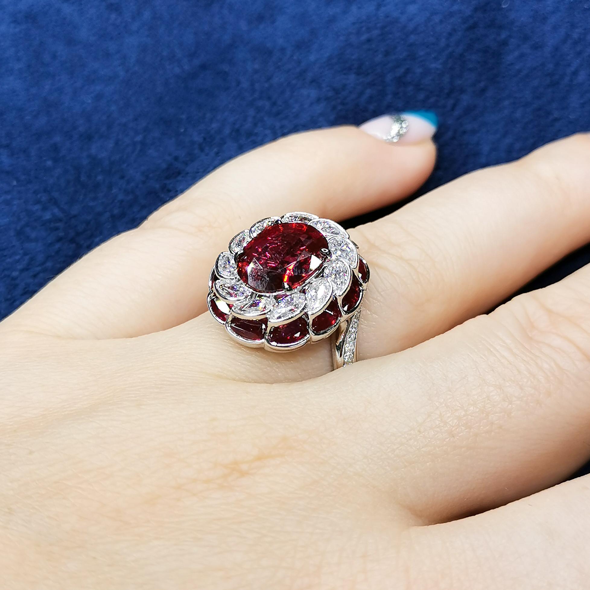 GRS Certified 2.98 Carat Ruby Diamond 18 Karat White Gold Ring For Sale 4