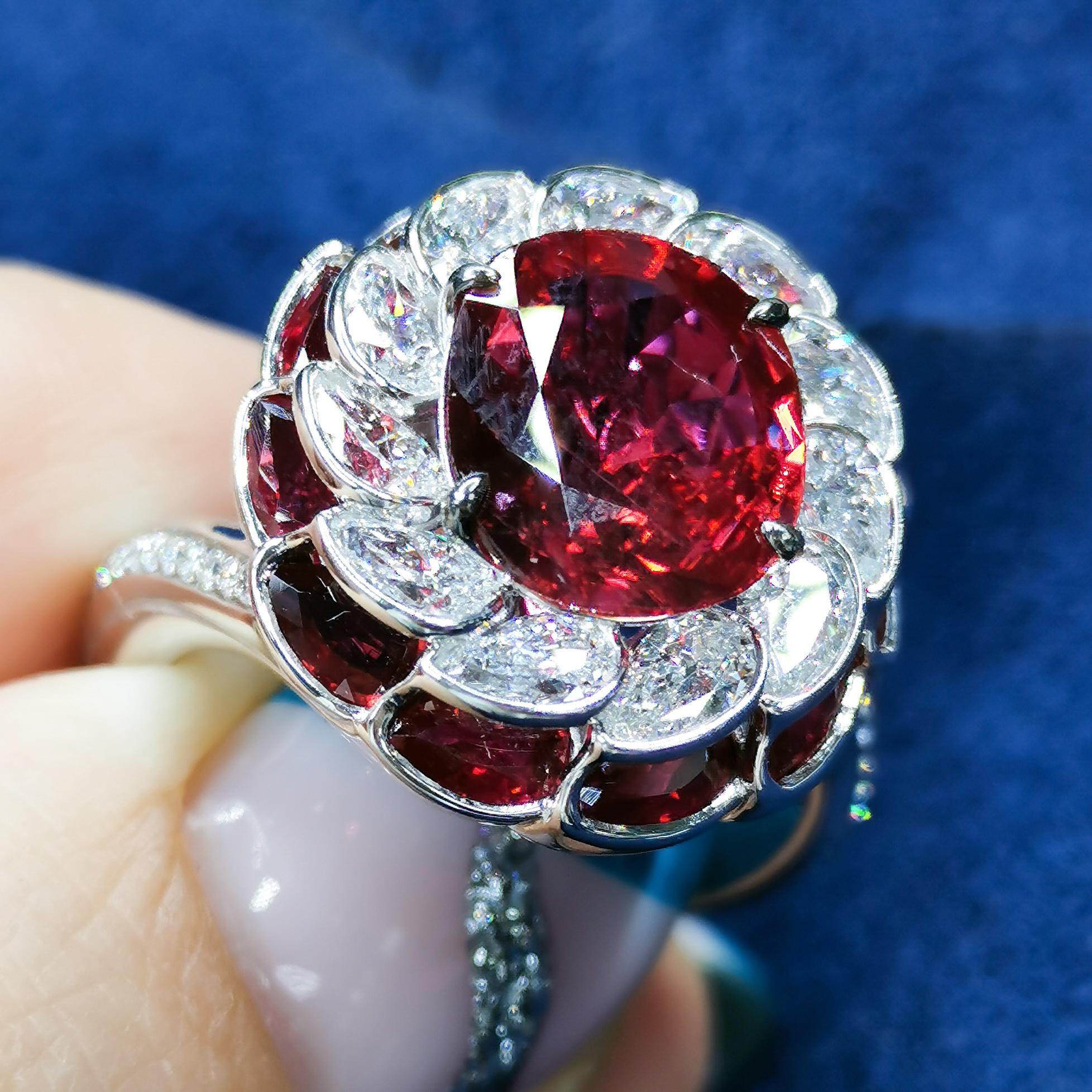 Women's GRS Certified 2.98 Carat Ruby Diamond 18 Karat White Gold Ring For Sale