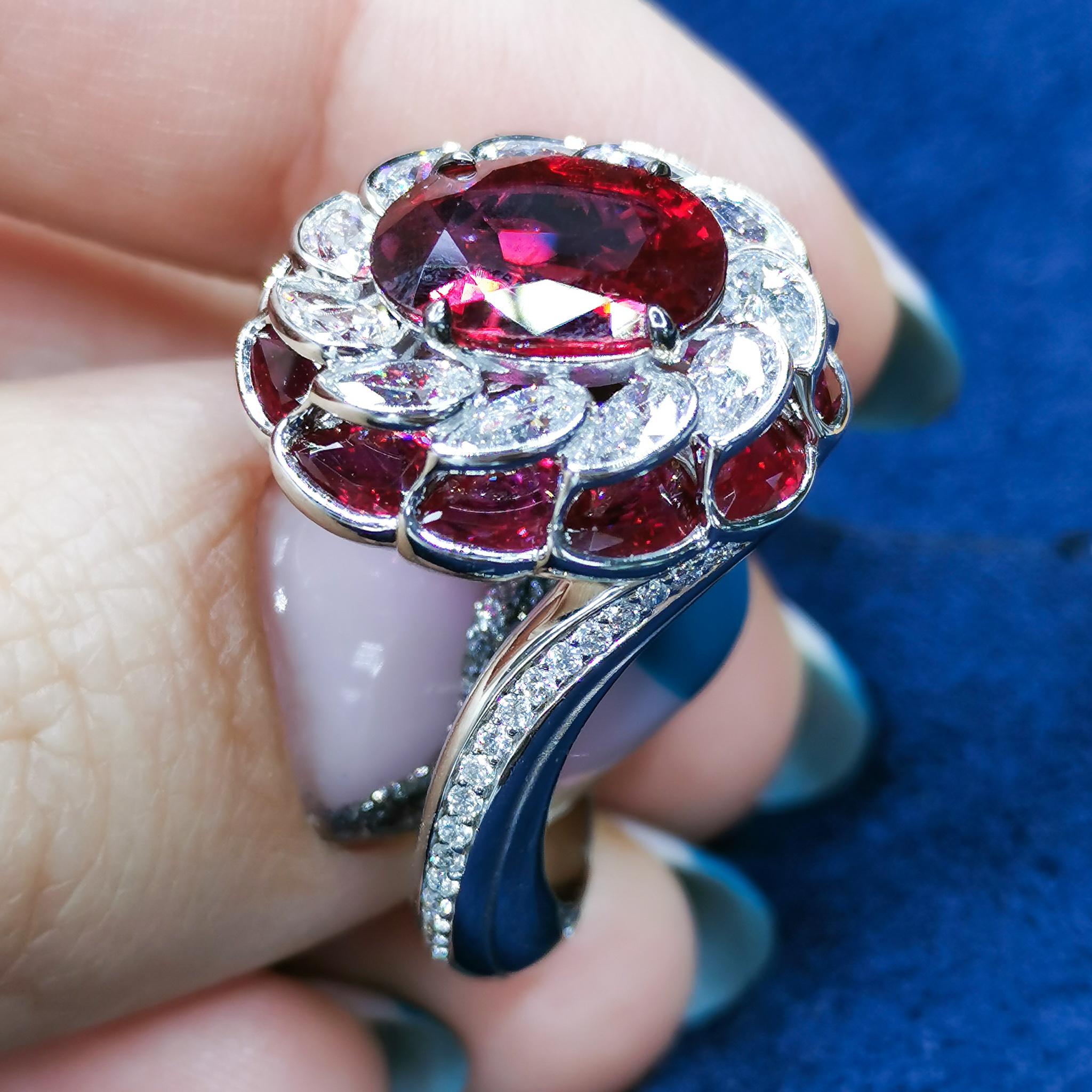 GRS Certified 2.98 Carat Ruby Diamond 18 Karat White Gold Ring For Sale 2