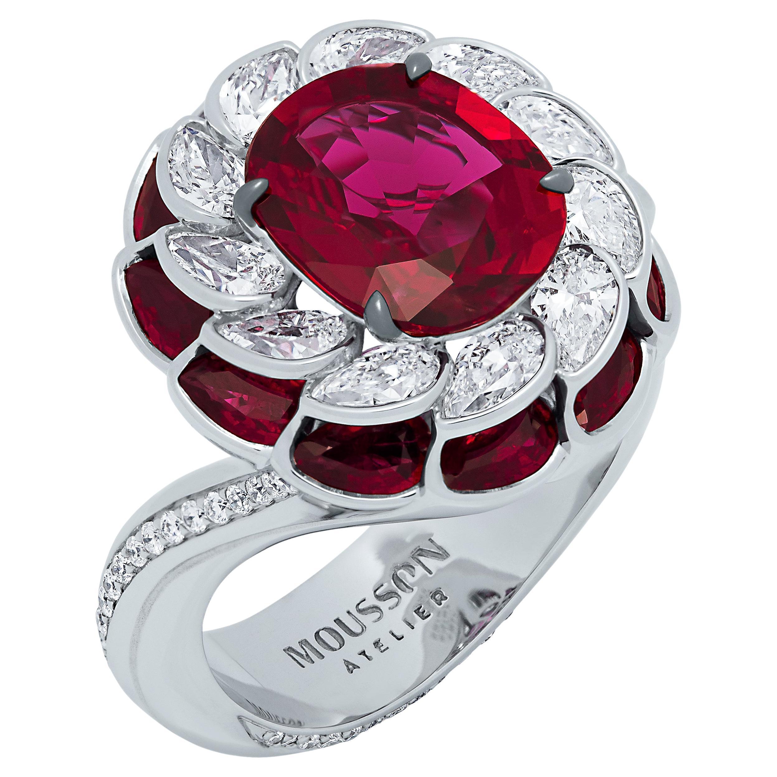 GRS Certified 2.98 Carat Ruby Diamond 18 Karat White Gold Ring For Sale