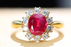 GRS Certified 2.99 Oval Cut Burma Ruby & Diamond Halo Ring
