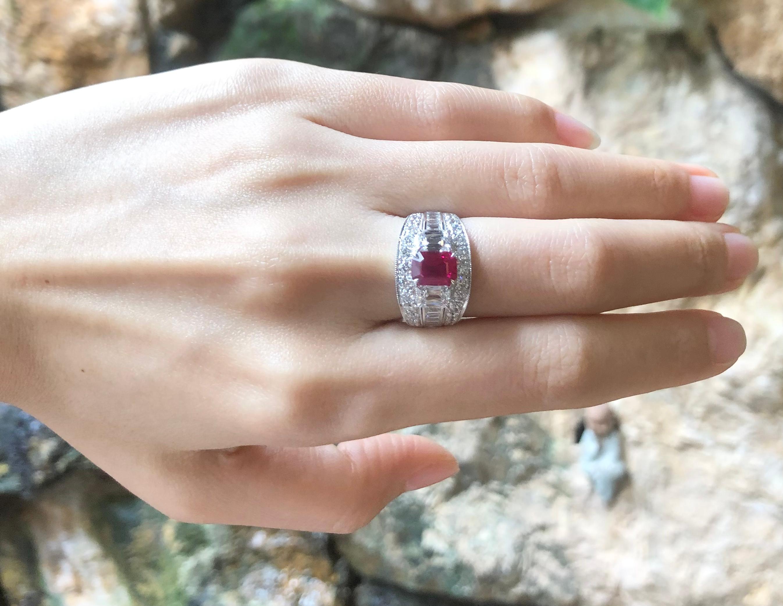 Contemporary GRS Certified 2cts Pigeon's Blood Burmese Ruby with Diamond Ring in Platinum For Sale