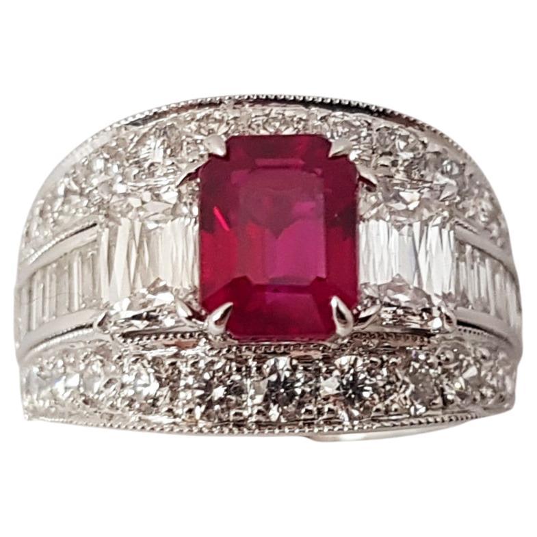 GRS Certified 2cts Pigeon's Blood Burmese Ruby with Diamond Ring in Platinum For Sale