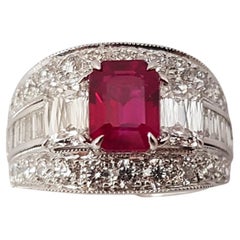 Antique GRS Certified 2cts Pigeon's Blood Burmese Ruby with Diamond Ring in Platinum