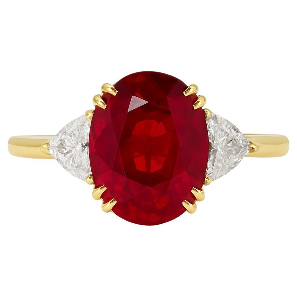 GRS zertifiziert 3 Karat Oval VIVID Rote Rubin Ring 18k Gelbgold (Zeitgenössisch) im Angebot