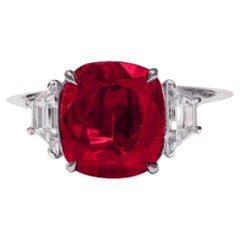 GRS Certified 3 Carat VIVID RED Untreated Ruby Diamond Ring