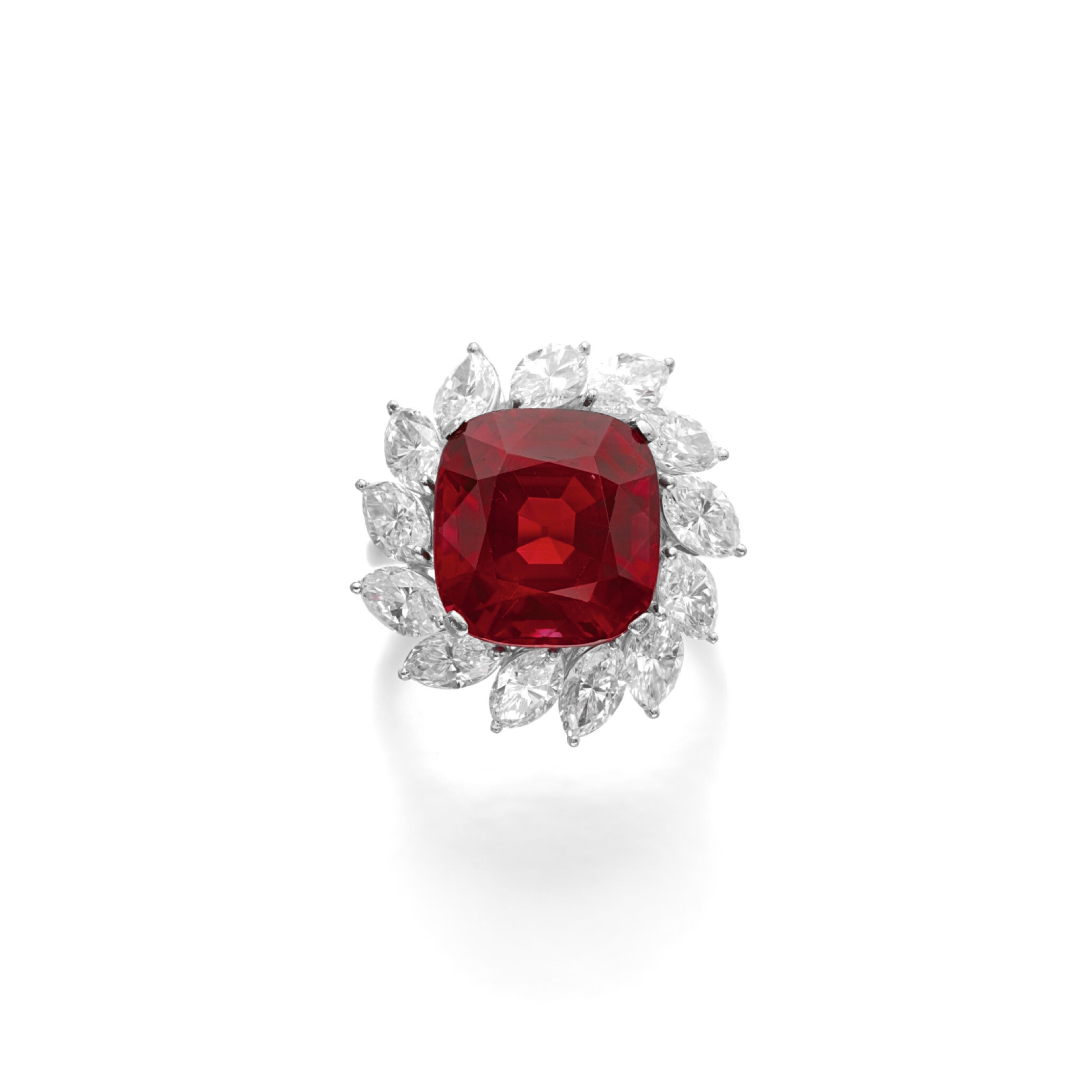 Certificado GRS 3 ct. VIVID RED Anillo de platino con diamante rubí no tratado Corte cojín en venta