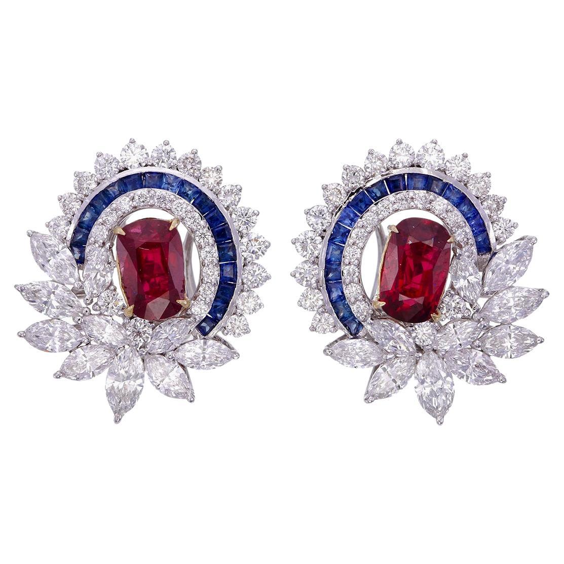 GRS Certified 3.00 Carat Burmese No Heat Pigeon Blood Ruby and Diamond Earrings