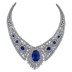 Spectra Fine Jewelry Certified 30.16 Carat Ceylon Sapphire Diamond Necklace