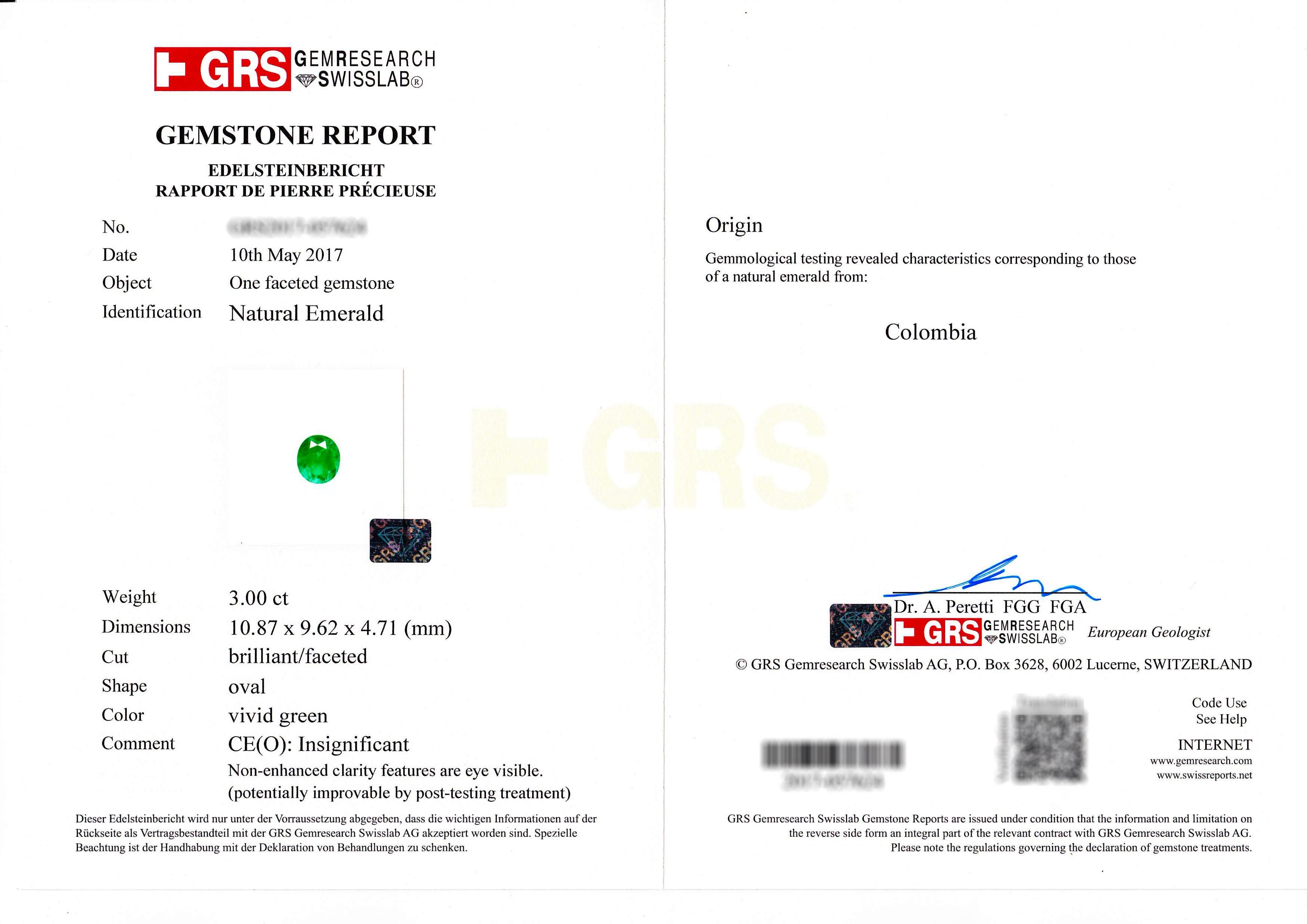 Esmeralda colombiana certificada GRS de 3,01 ct y anillo de cóctel de diamantes en oro de 18 quilates en venta 2