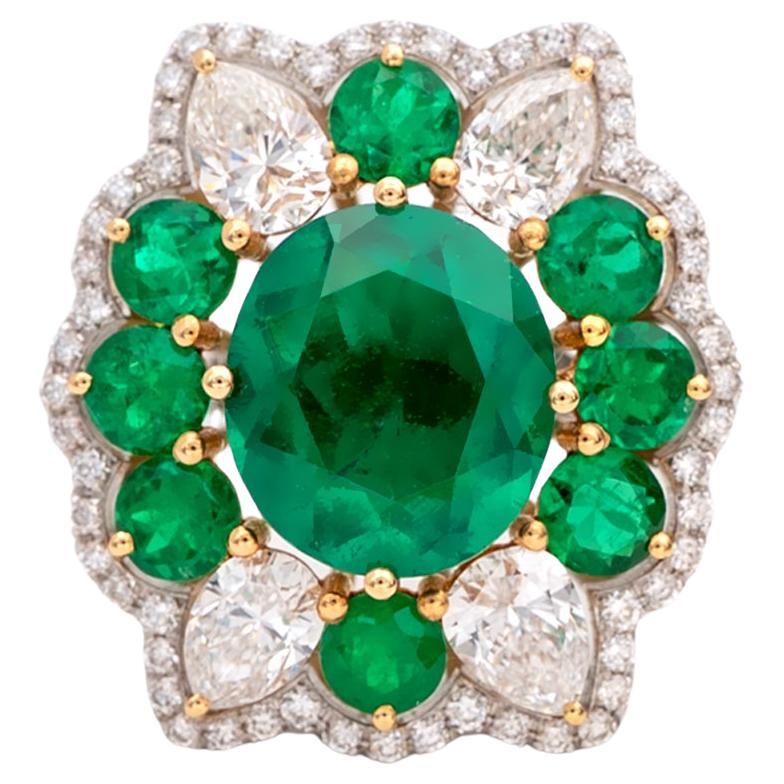 Bague cocktail en or 18 carats avec émeraude colombienne et diamants certifiés GRS de 3,01 carats