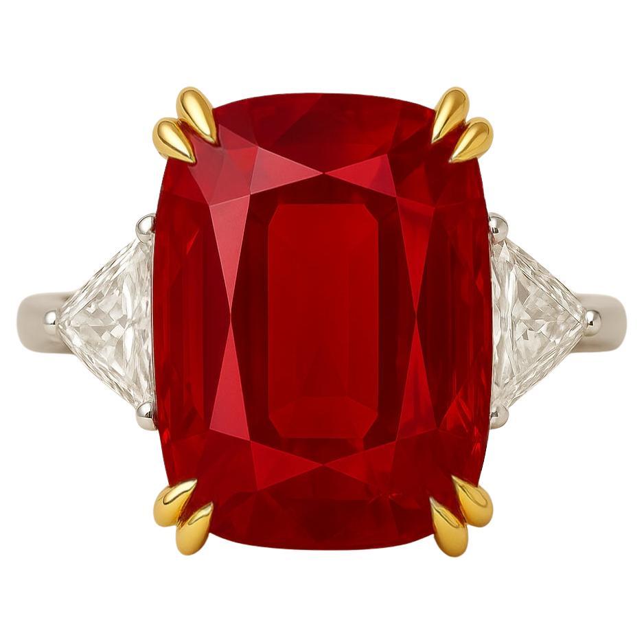 GRS Certified 3.02 Carat Pigeon Blood Ruby and Diamond Trillion Ring in Platinum For Sale