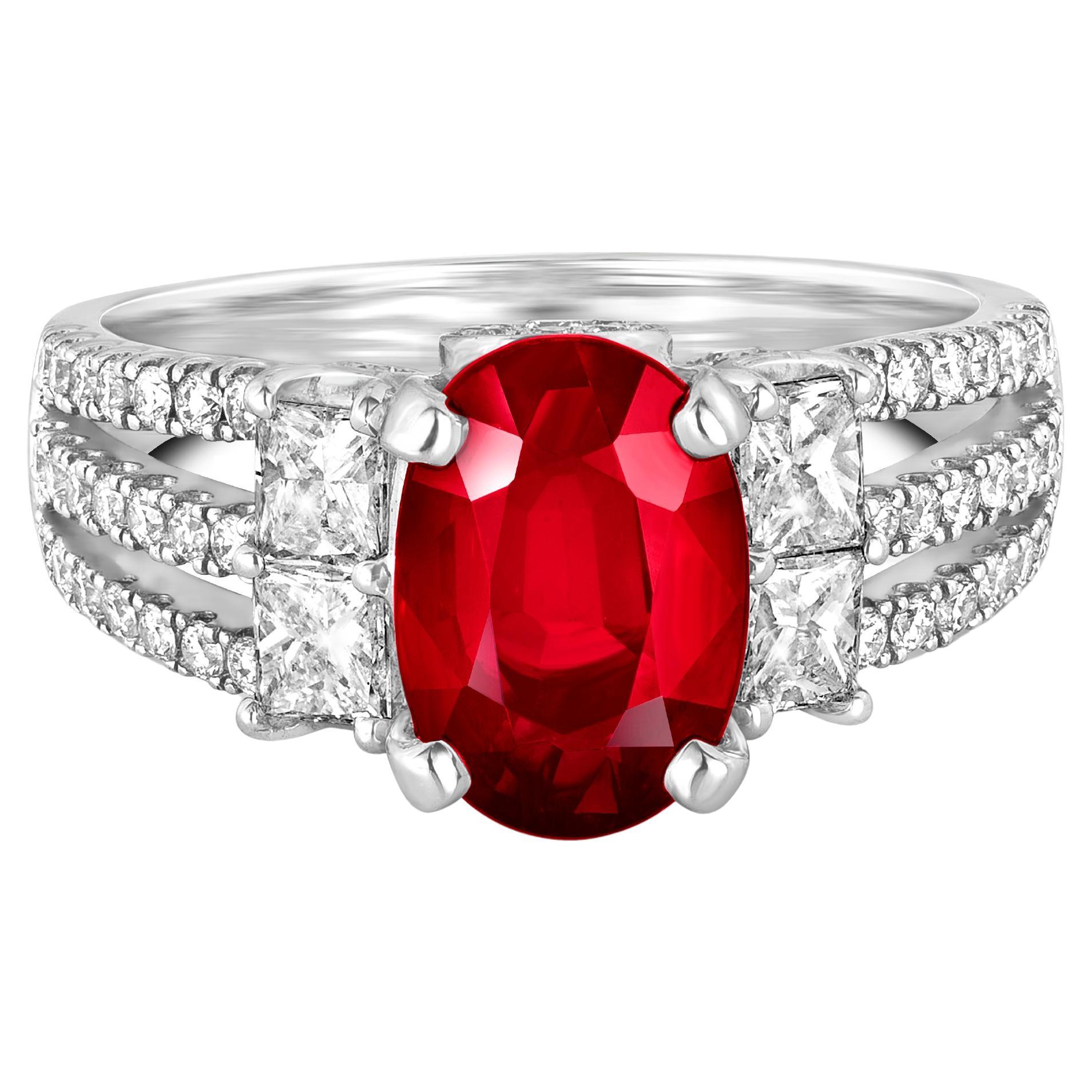 GRS Certified 3.02 carats Mozambique Ruby and Diamond Ring