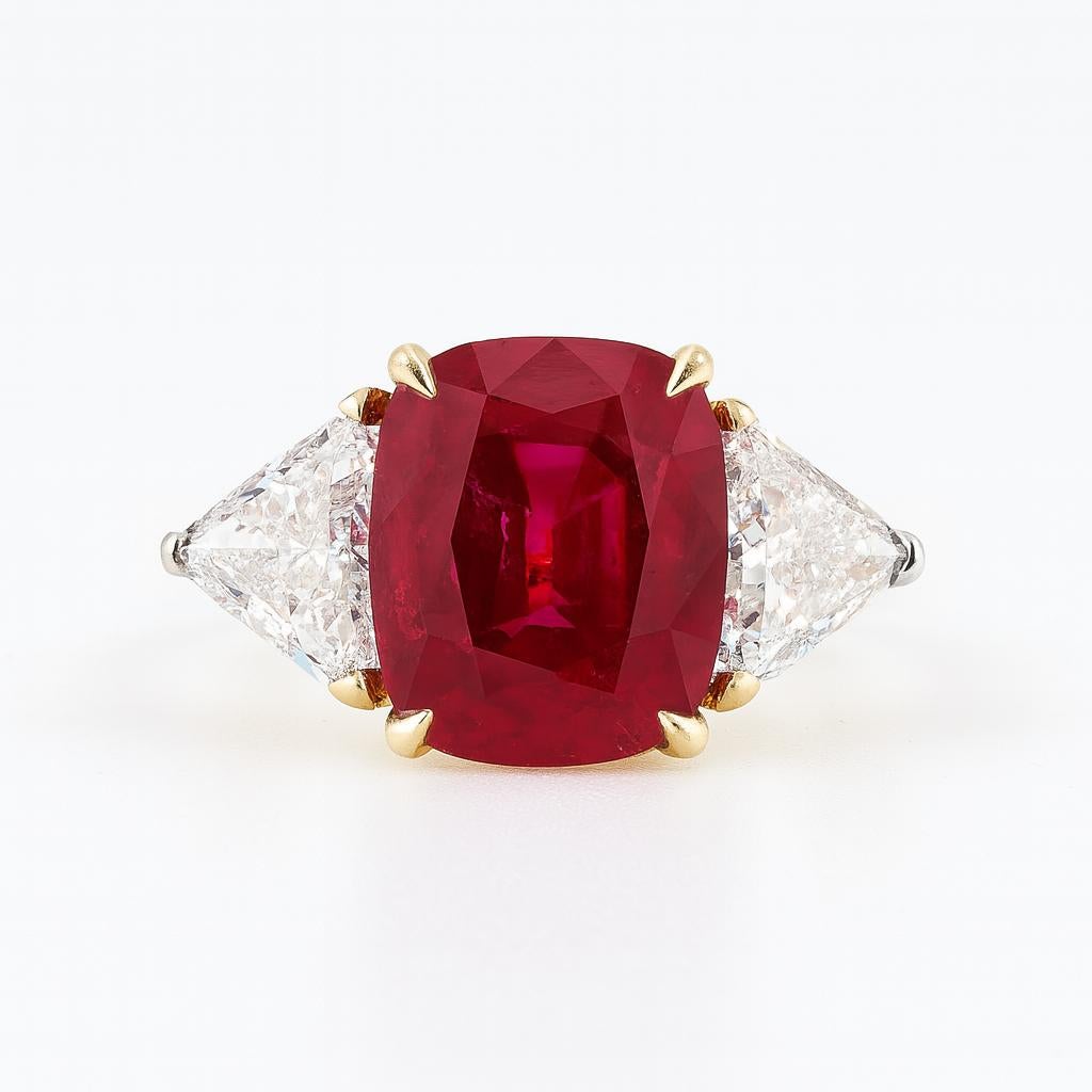 Taille coussin GRS Certified 3.02ct Pigeon's Blood Ruby Trapezoid Diamond Platinum en vente