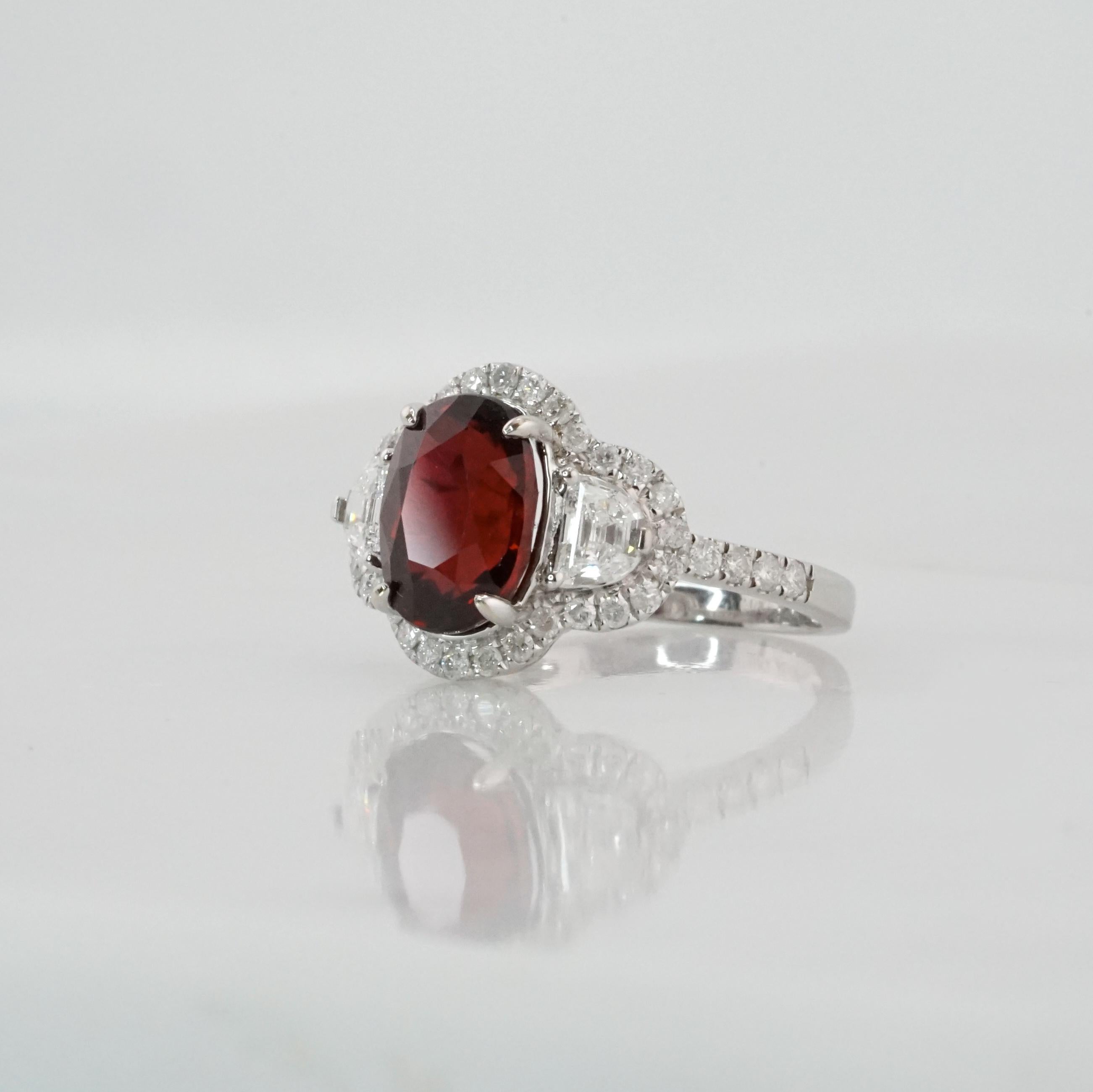 GRS Certified 3.04 carat Oval Unheated Ruby 18K White Gold Ring In New Condition For Sale In Chicago, IL