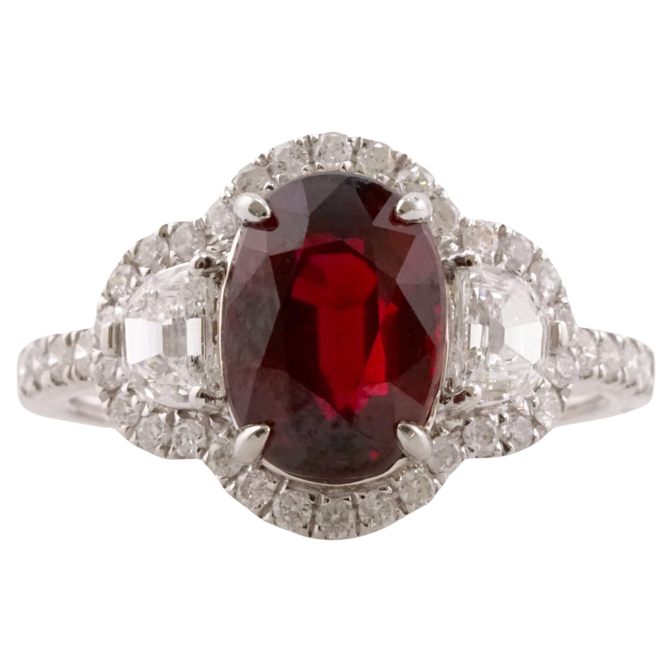 GRS Certified 3.04 carat Oval Unheated Ruby 18K White Gold Ring For Sale