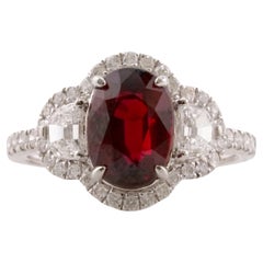 GRS Certified 3.04 carat Oval Unheated Ruby 18K White Gold Ring