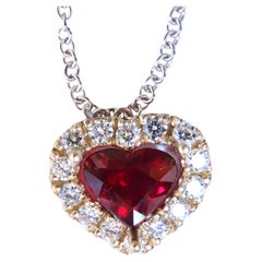 GRS Certified 3.05ct Natural No Heat Vivid Red Heart Diamonds Necklace 18k