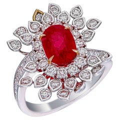 GRS Certified 3.08 Carat Burmese Heated Ruby and Diamond Cocktail Ring