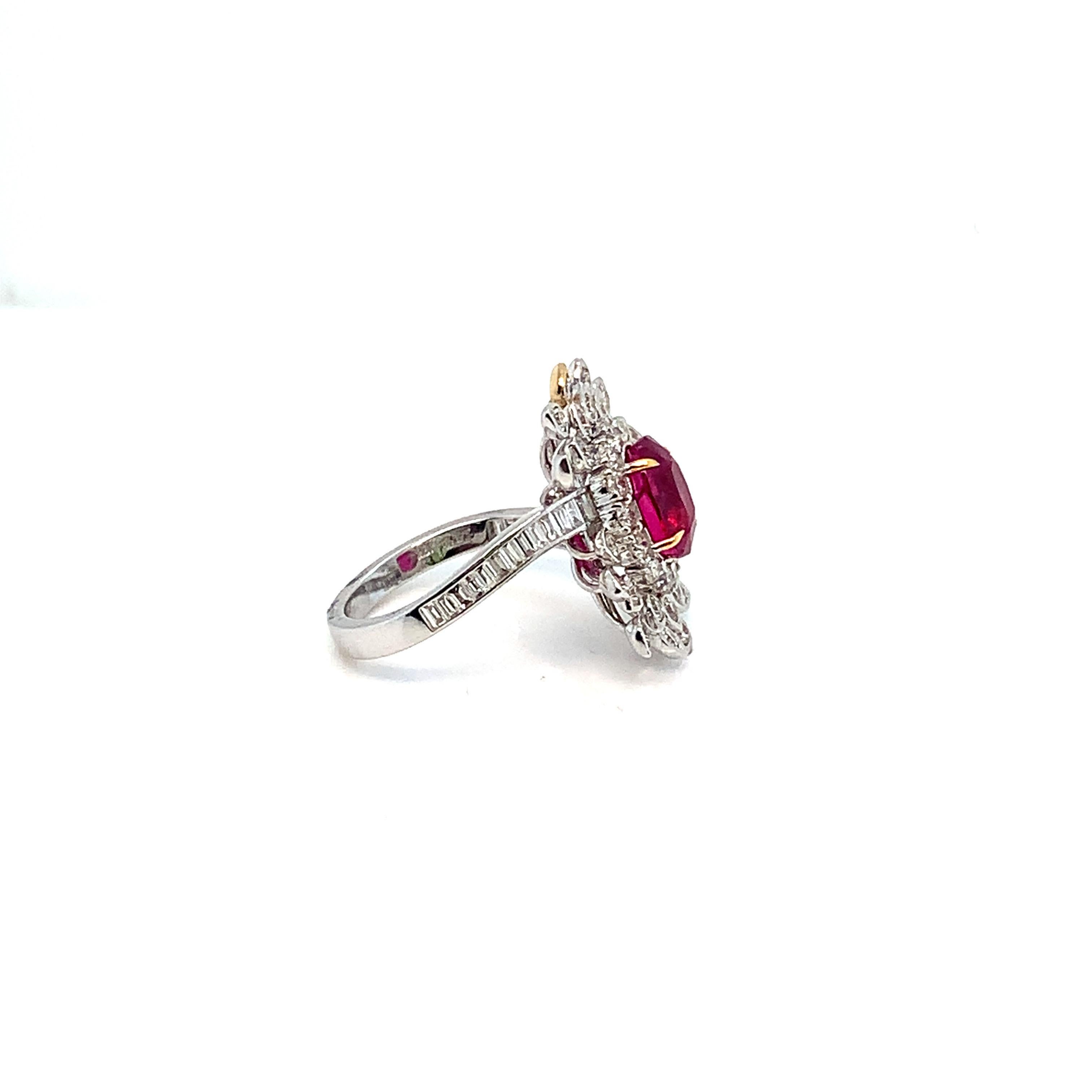 GRS Certified 3.08 Carat Burmese No Heat Ruby and Diamond Cocktail Ring  In New Condition For Sale In Bangkok, TH