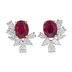 GRS-zertifizierte 3.09 Karat Taubenblut Burma No Heat Rubin-Diamanten-Ohrstecker