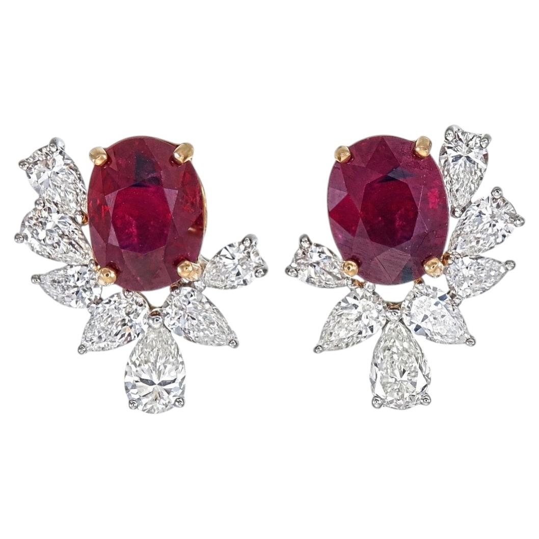 Boucles d'oreilles composées de diamants rubis certifiés GRS de 3.09 carats de sang de pigeon de Birmanie sans chaleur