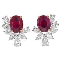 GRS-zertifizierte 3.09 Karat Taubenblut Burma No Heat Rubin-Diamanten-Ohrstecker