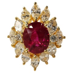 GRS Certified 3.11 Carat Natural Oval Ruby Marquise Diamond Ring in Yellow Gold