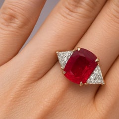 GRS Certified 3.11 Carat Unheated Mozambique Ruby and Diamond Three Stone Ring