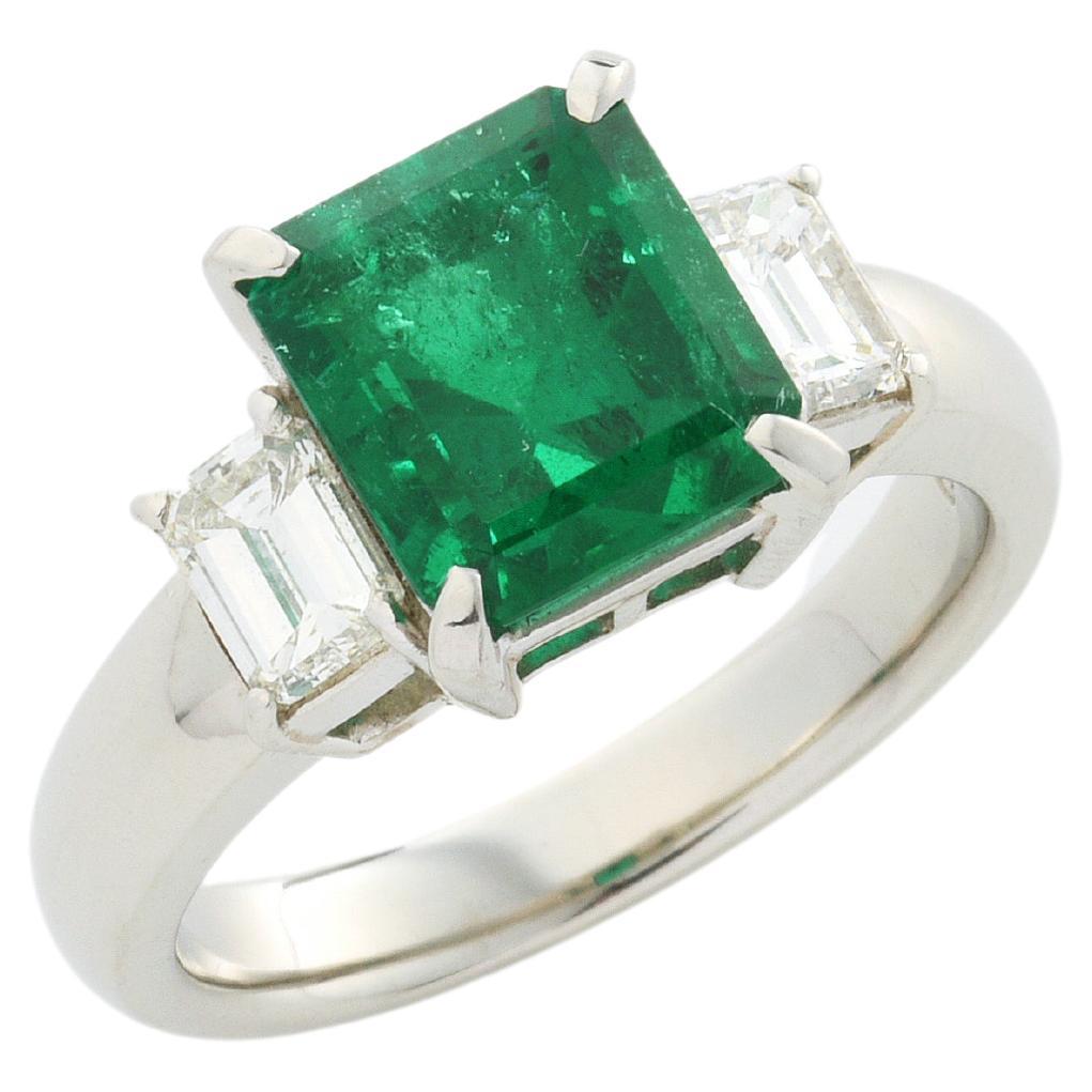 GRS Certified 3.13 ct Muzo "Vivid Green" Colombian Emerald Ring For Sale