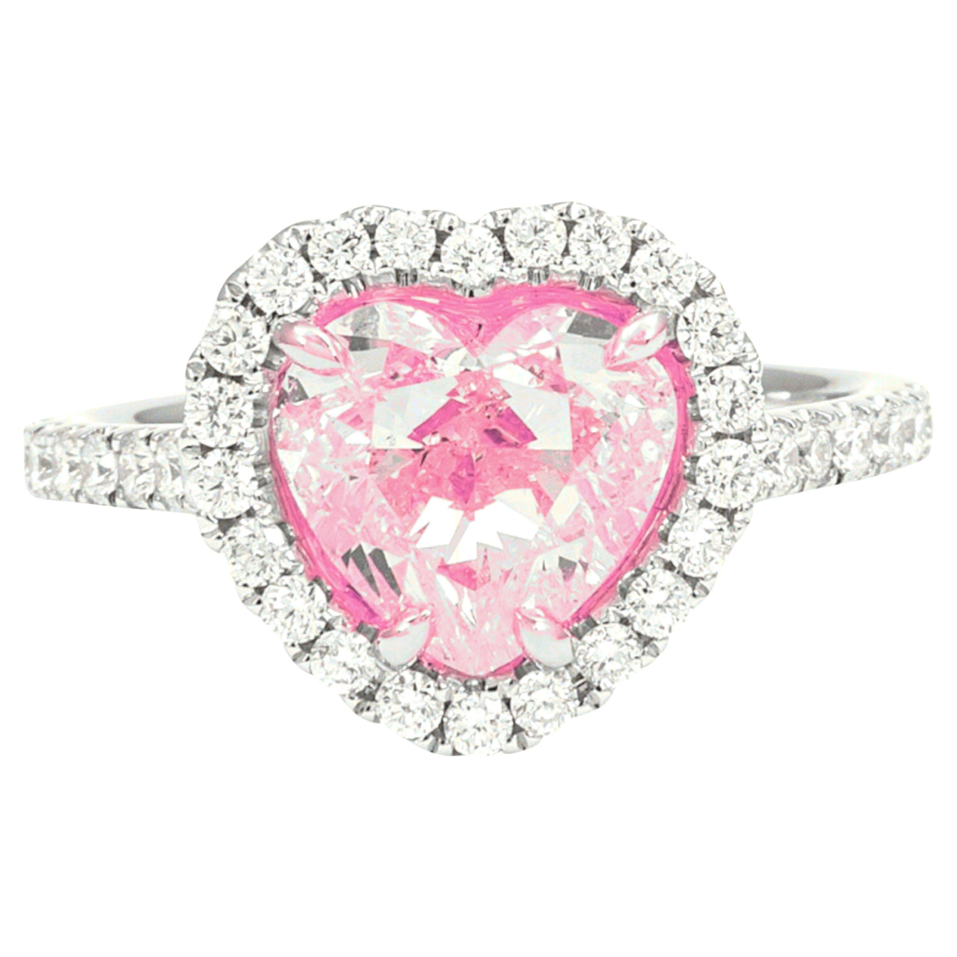 GRS Certified 3.14 Carat  Fancy Light Purple Pink Heart Cut Diamond Ring