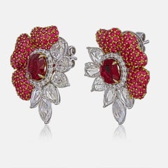 GRS Certified 3.16 Carats Pigeon Blood Ruby Earrings in 18 Karat White Gold