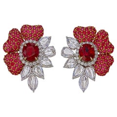 GRS Certified 3.16 Carats Pigeon Blood Ruby Earrings in 18 Karat White Gold