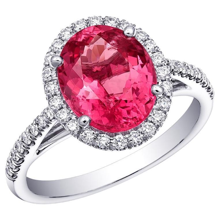 Natural Pink Spinel Stone 3.18 cts in Platinum Ring with Diamonds / GRS Report