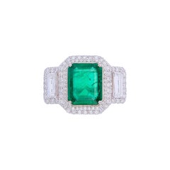 GRS Certified 3.20 Carat Vivid Green Emerald & Diamond Cocktail Ring