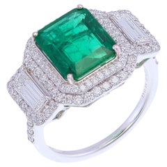 GRS Certified 3.20 Carat Vivid Green Emerald & Diamond Cocktail Ring