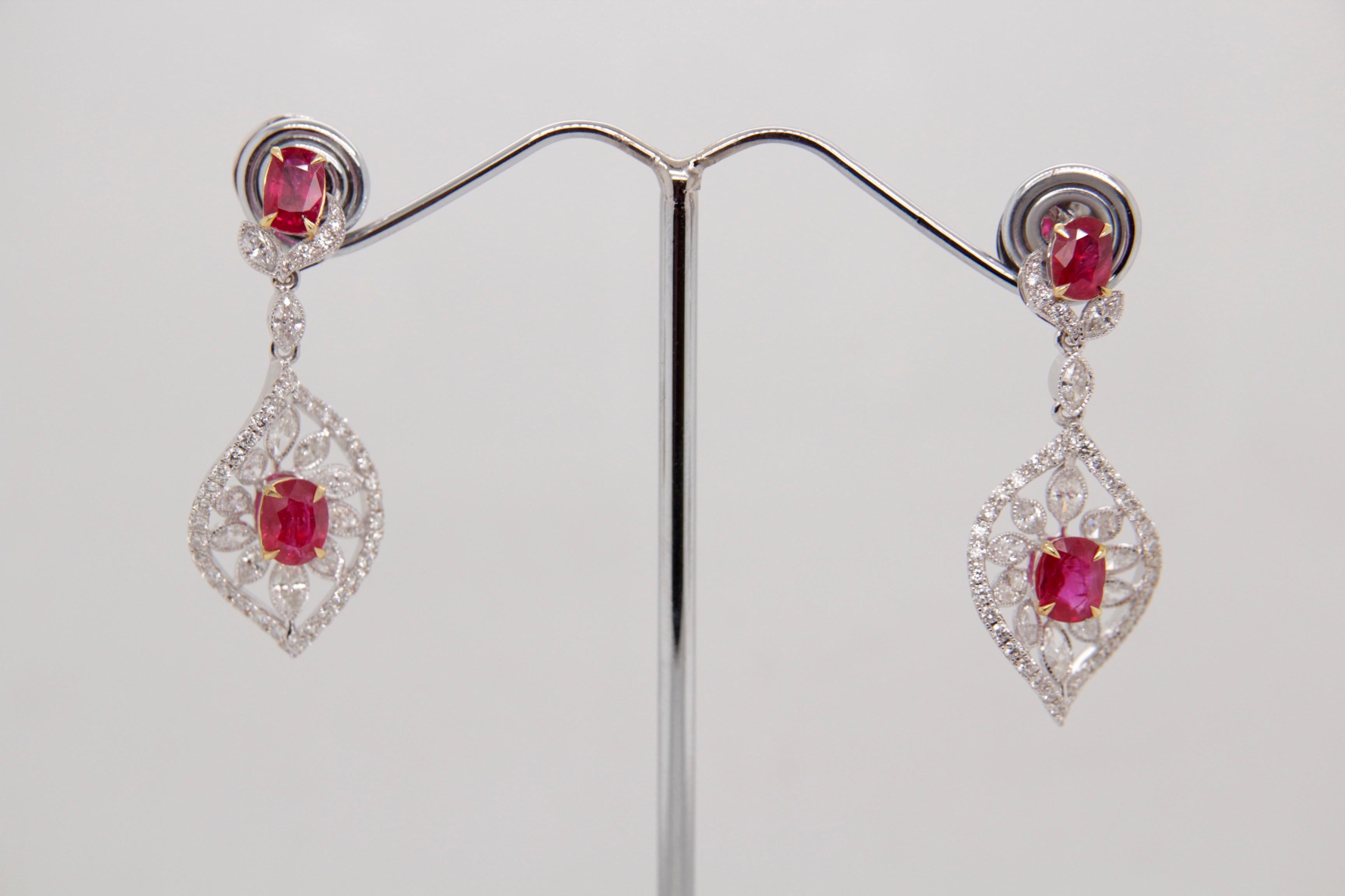 Women's GRS Certified 3.22 Carat Burmese No Heat Pigeon Blood Ruby and Diamond Earrings For Sale