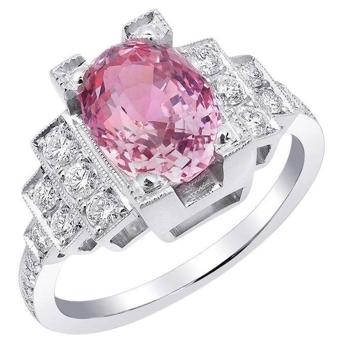 GRS Certified 3.22 Carats Sapphire Diamond set in Platinum Art Deco Ring