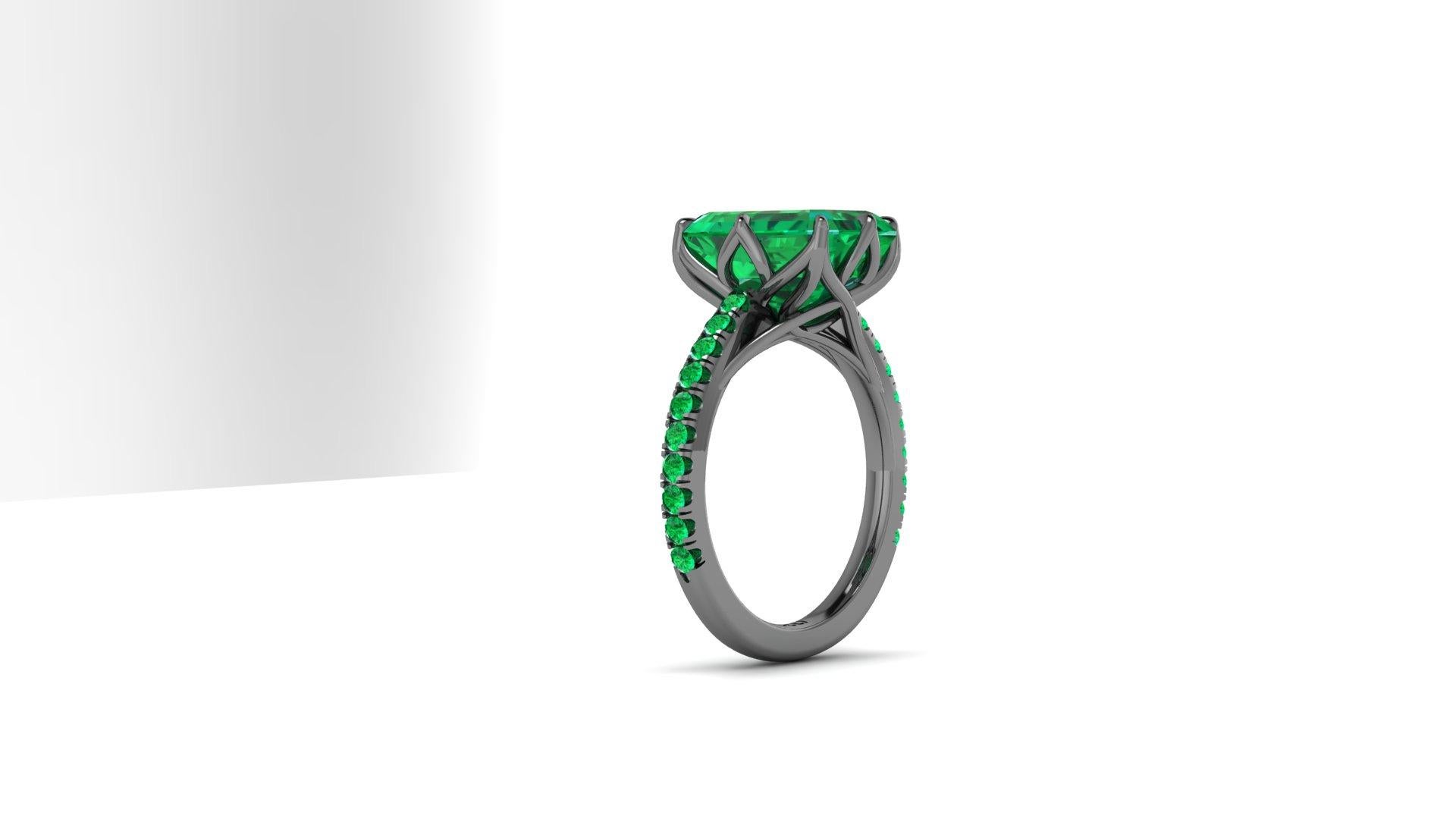 Art Deco GRS Certified 3.27 Carat Colombian Emerald Black 18K black Gold Maleficent Ring For Sale