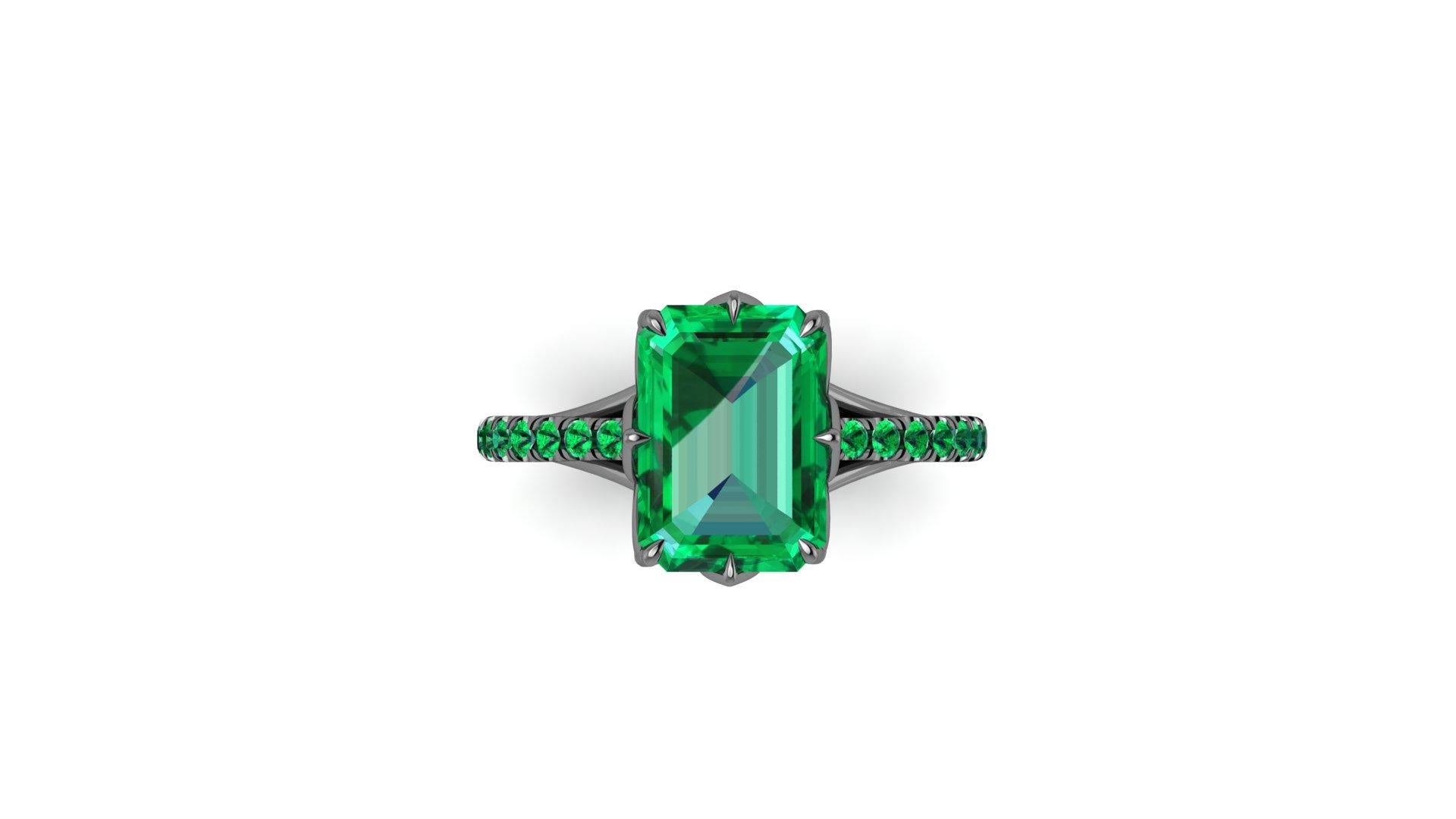 Emerald Cut GRS Certified 3.27 Carat Colombian Emerald Black 18K black Gold Maleficent Ring For Sale