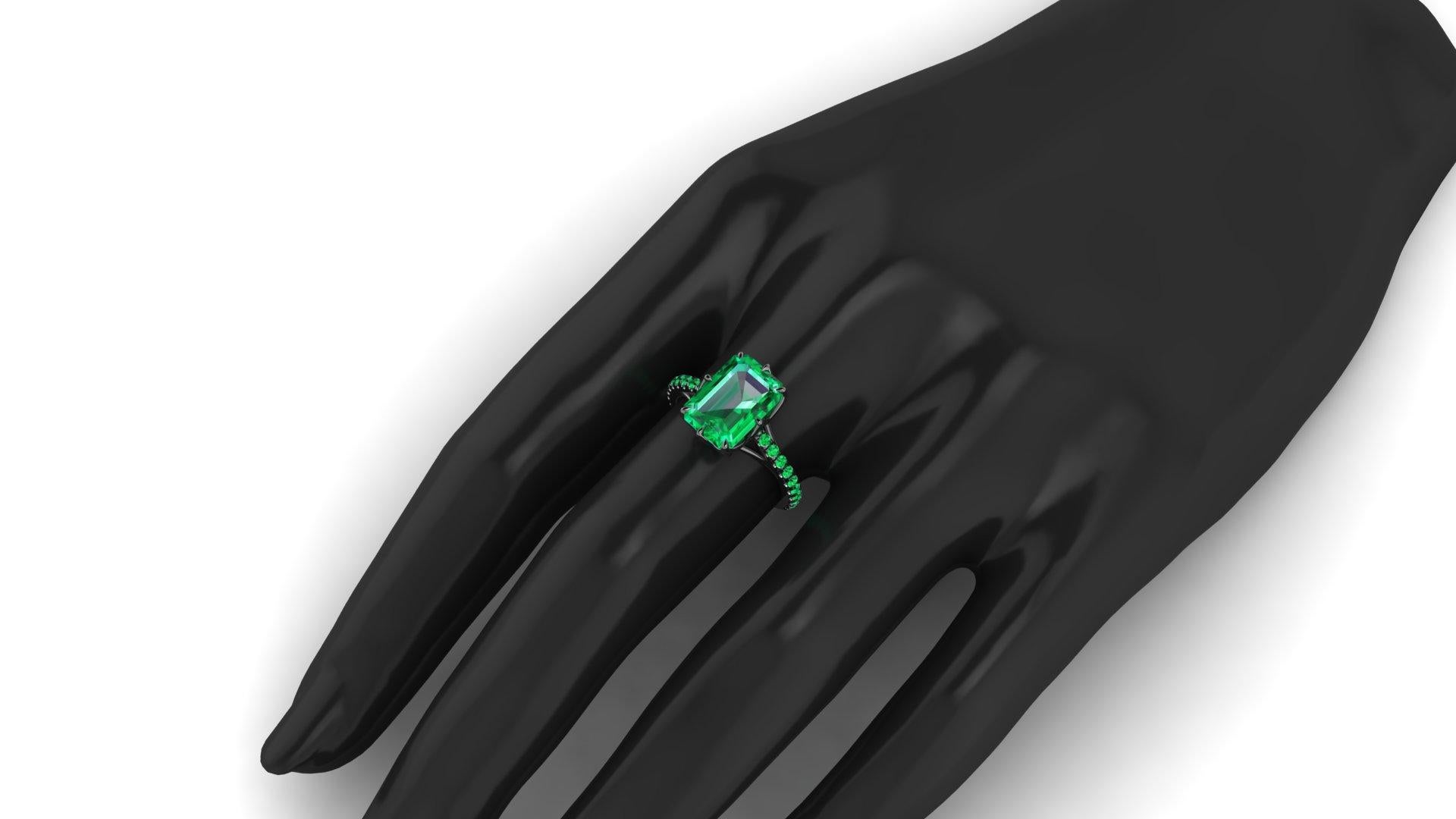 GRS Certified 3.27 Carat Colombian Emerald Black 18K black Gold Maleficent Ring For Sale 1