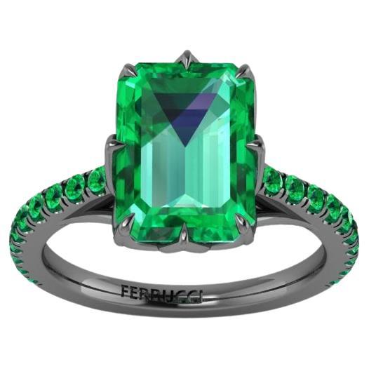 GRS Certified 3.27 Carat Colombian Emerald Black 18K black Gold Maleficent Ring en vente