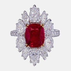 GRS Certified 3.28 Carat Burma Ruby Pigeon Blood And Diamond Ring In 18K W.Gold