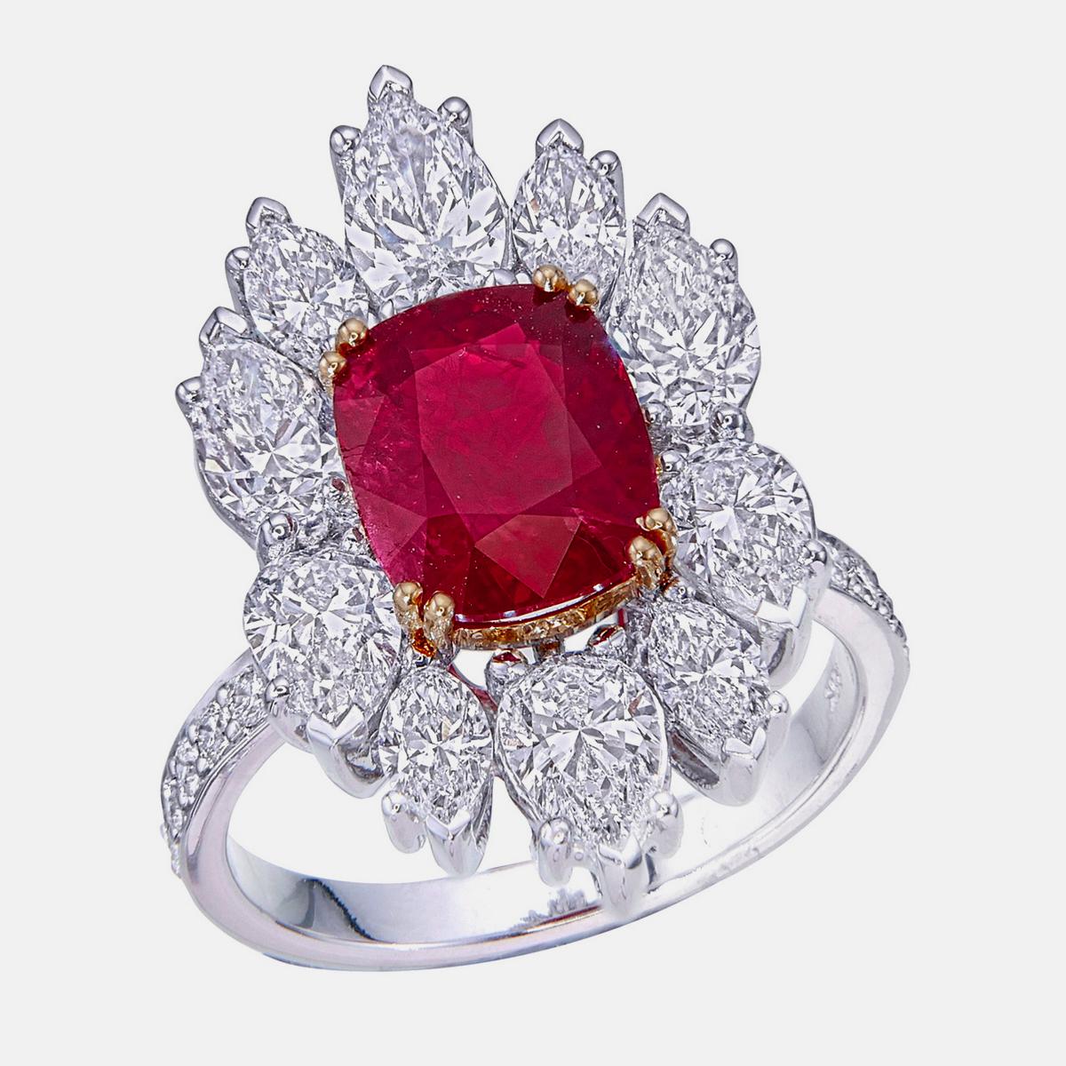 GRS zertifiziert 3,28 Karat Burma Rubin keine Hitze und Diamant-Ring in 18K Weißgold (Moderne) im Angebot