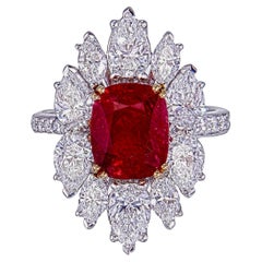 GRS Certified 3.28 Carat Burma Ruby No Heat And Diamond Ring In 18K White Gold