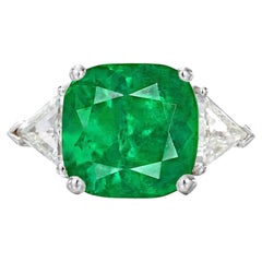 GRS Certified 3.28 Carat Vivid Green Emerald Colombian Minor Oil Diamond Ring
