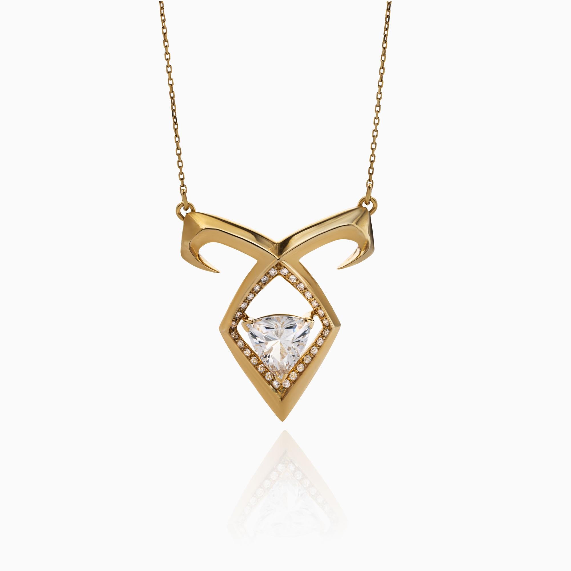 GRS-zertifizierte 3,28 Karat Danburit und 0,70 Karat Diamant-Halskette in 14K Gelbgold (Art nouveau) im Angebot