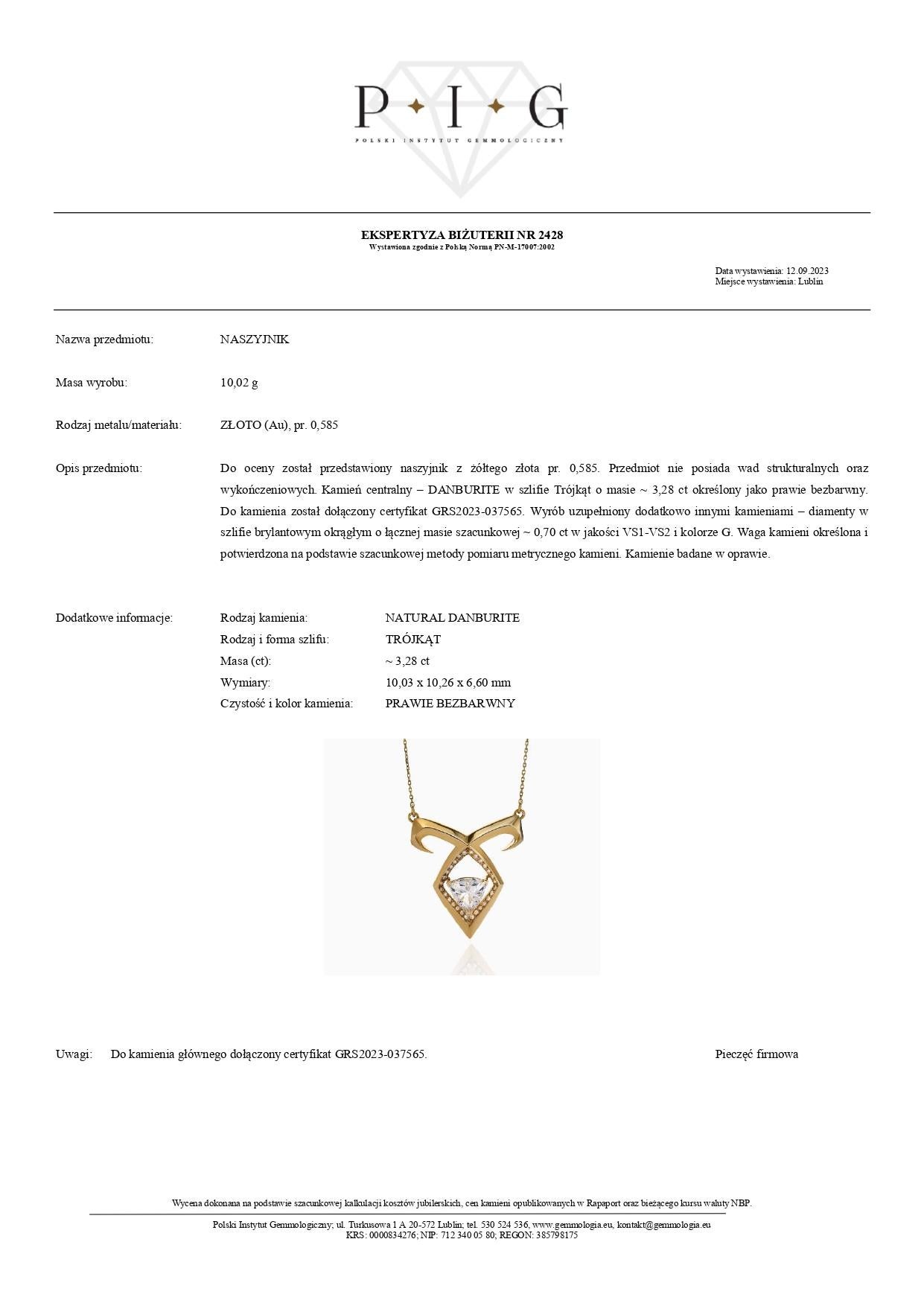 GRS-zertifizierte 3,28 Karat Danburit und 0,70 Karat Diamant-Halskette in 14K Gelbgold (Gemischter Schliff) im Angebot