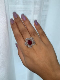 Sunita Nahata GRS Certified Ruby 3.29ct. cocktail Ring in 18KWG with Diamond.