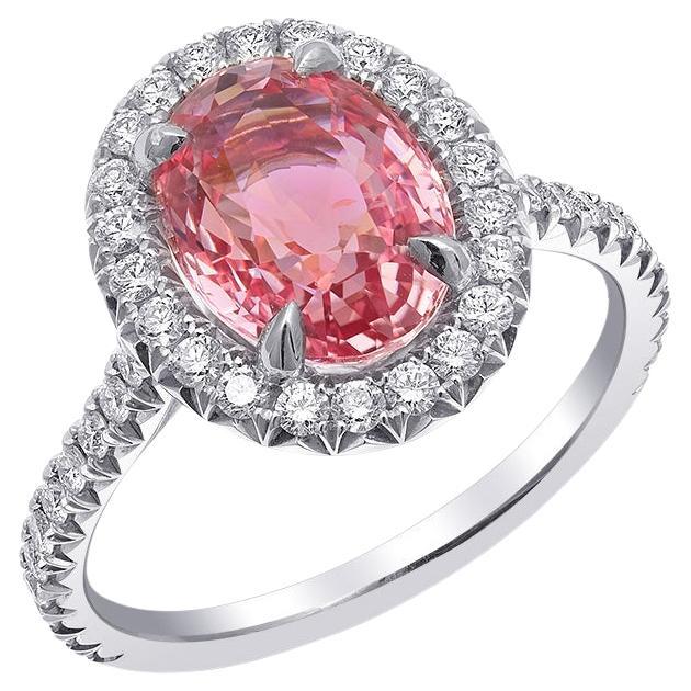 GRS Certified 3.33 Carats Padparadscha Sapphire Diamond set in Platinum Ring For Sale